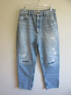 SANDRO Blue Distressed 32 Straight Leg Cotton Blend Jeans-CA